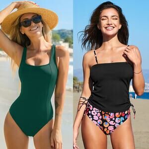 NWT Cupshe Eucalyptus Lace-Up Slim & Sculpt One-Piece Swimsuit BUNDLE Size L